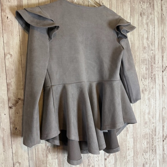 Akira Ruffled Sleeve Faux Suede Peplum Jacket - Picture 8 of 9